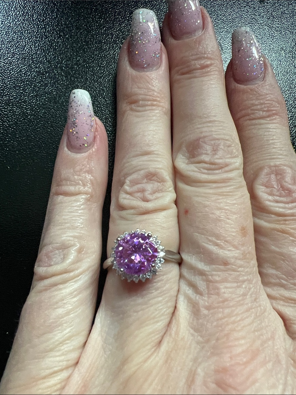 Silver Pink Moissanite Halo Cocktail Ring